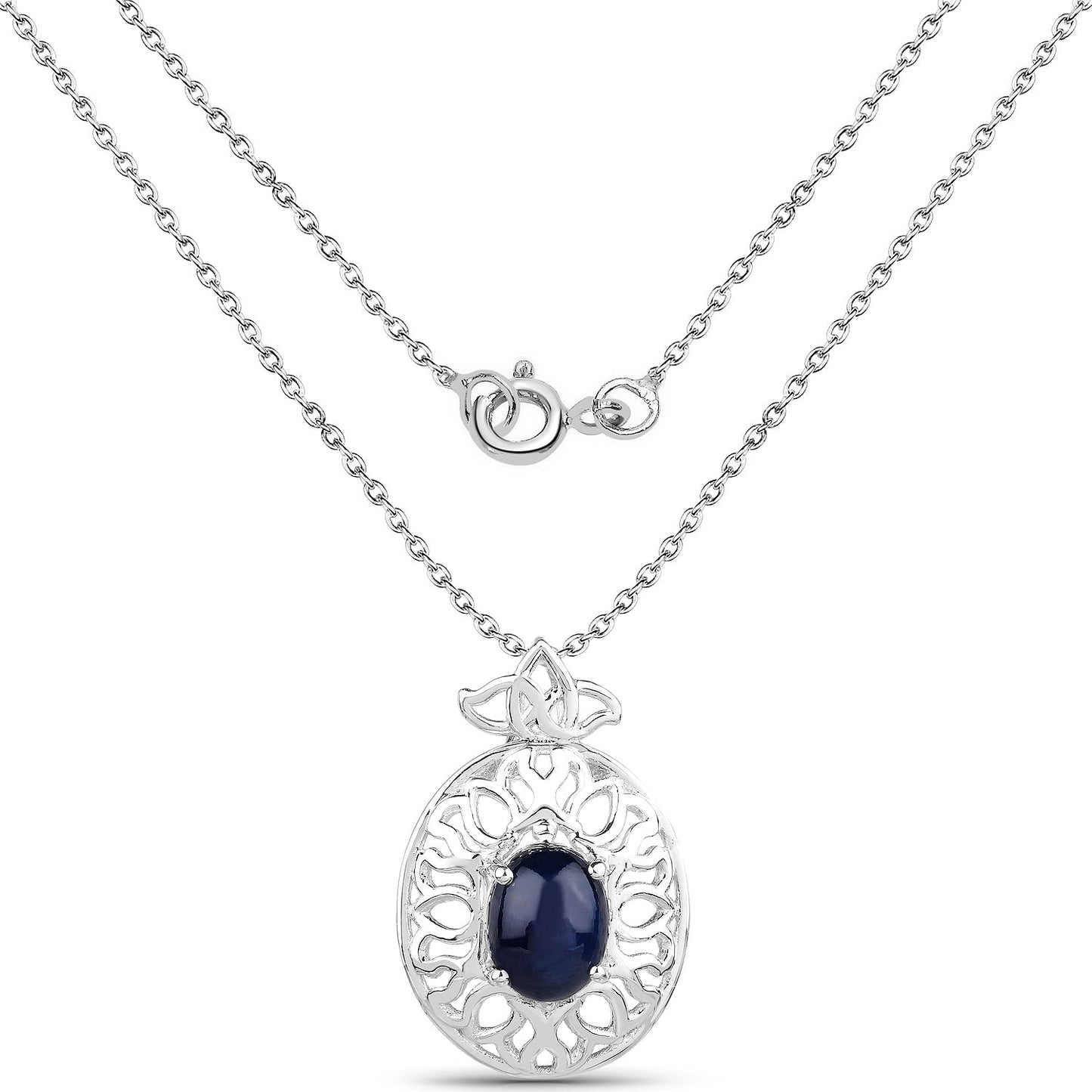 4.50 Carat Genuine Blue Sapphire .925 Sterling Silver Pendant