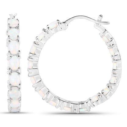 2.05 Carat Genuine Created Opal .925 Sterling Silver Earrings