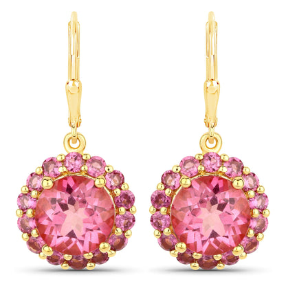10.74 Carat Genuine Pink Topaz and Rhodolite Garnet .925 Sterling Silver Earrings