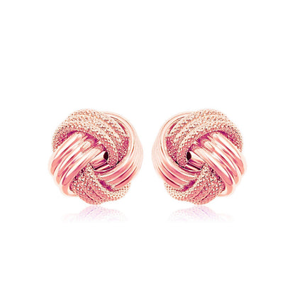 14k Rose Gold Love Knot with Ridge Texture Earrings