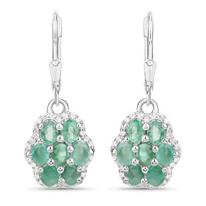 2.48 Carat Genuine Zambian Emerald and White Zircon .925 Sterling Silver Earrings