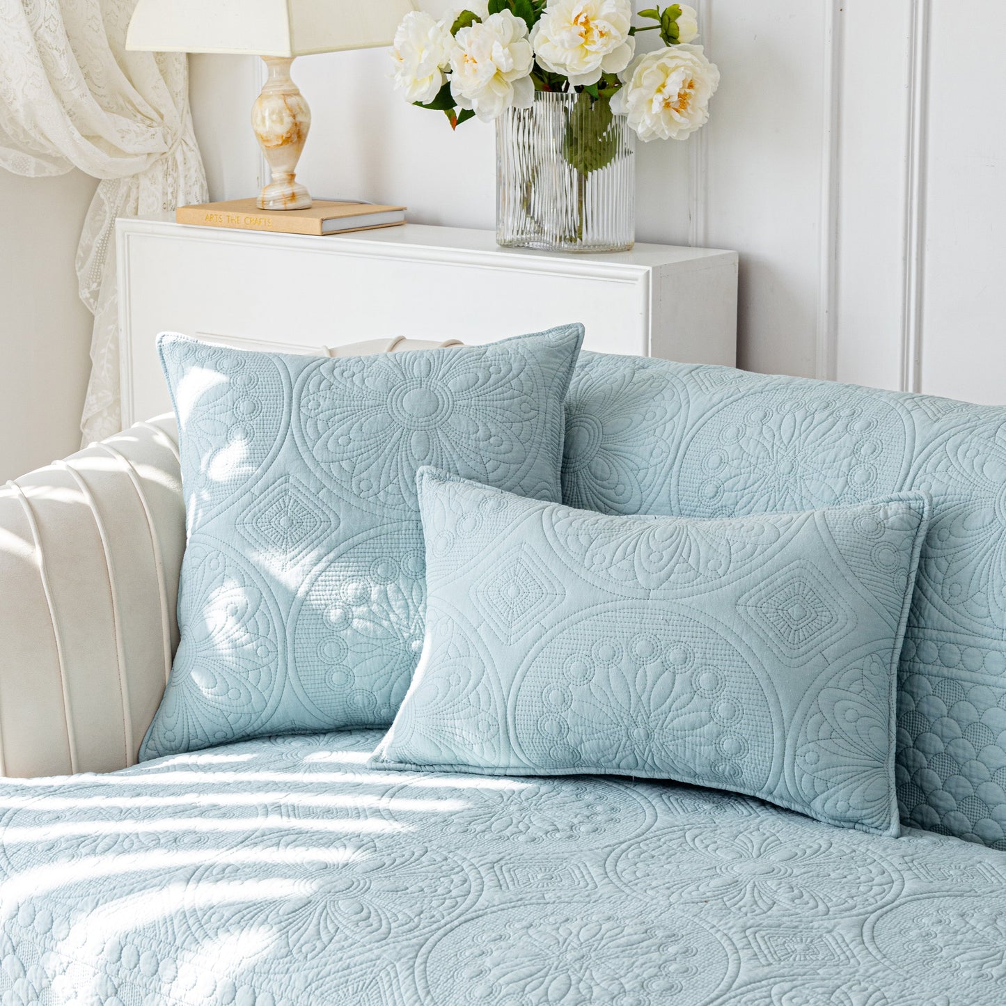 Cotton Quilted Sofa Cover, Non-Slip Couch Protector Fits Backrest, Seat & Armrest