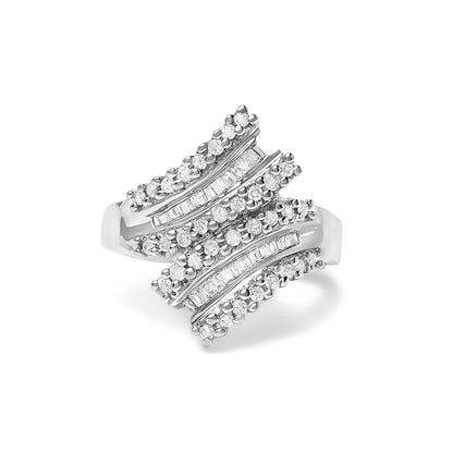 10K White Gold 1/2 Cttw Diamond Bypass Cocktail Ring