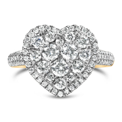 14K Yellow Gold 1 1/2 Cttw Diamond Heart Shaped Composite Ring (H-I Color, SI2-I1 Clarity) - Ring Size 7