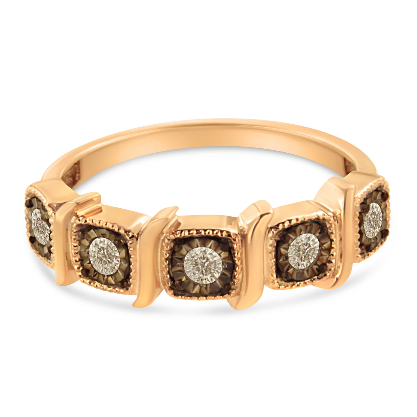 10K Rose Gold Flashed .925 Sterling Silver Miracle-Set Diamond 5-Stone Band Ring (1/4 Cttw, J-K Color, I1-I2 Clarity) - Size 7