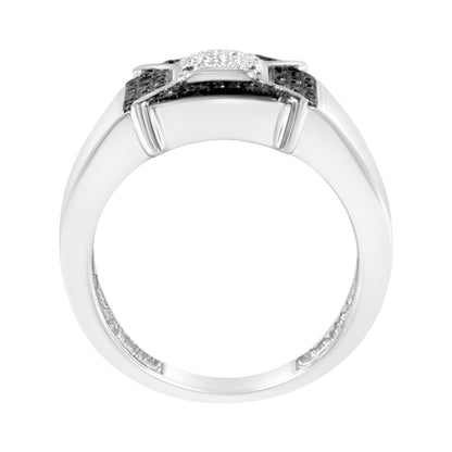.925 Sterling Silver 3/8 Cttw Composite Enhanced Black and White Diamond Men's Band Ring (H-I, I2-I3) - Size 10