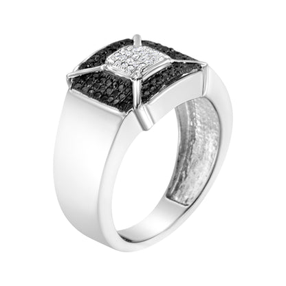 .925 Sterling Silver 3/8 Cttw Composite Enhanced Black and White Diamond Men's Band Ring (H-I, I2-I3) - Size 10