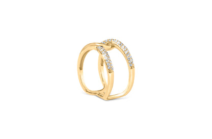 18K Yellow Gold Plated Sterling Silver 1/4 Cttw Diamond Open Crossover Band Ring