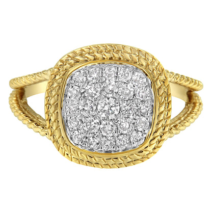 10K Yellow Gold Plated .925 Sterling Silver 1/2 Cttw Diamond Square Cushion Cluster Split Shank Cocktail Ring (J-K Color, I2-I3 Clarity) - Size 7