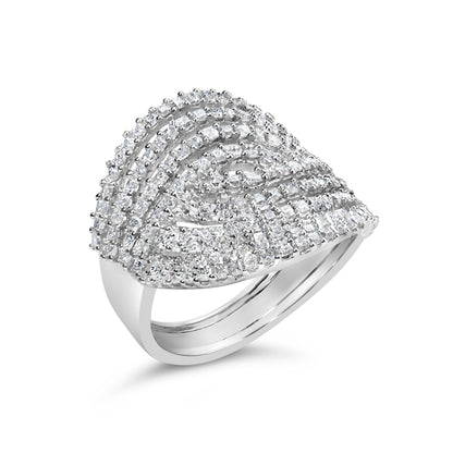 10K White Gold 1 1/2 Cttw Princess Diamond Swirl Design Cocktail Ring