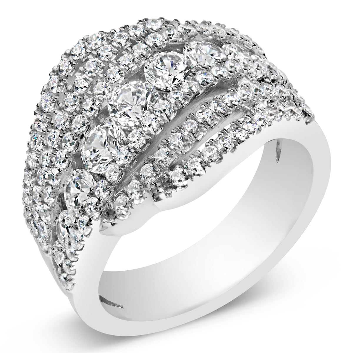 .925 Sterling Silver 2.00 Cttw Lab Grown Diamond Cluster Band Ring
