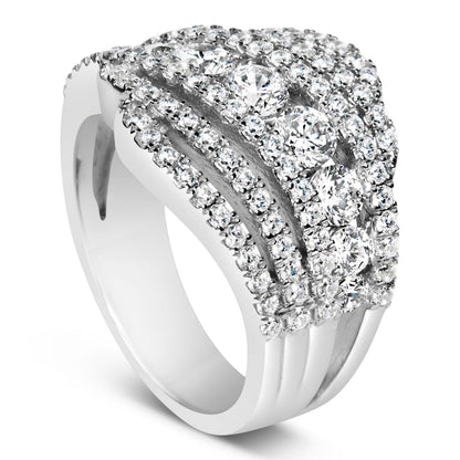 .925 Sterling Silver 2.00 Cttw Lab Grown Diamond Cluster Band Ring