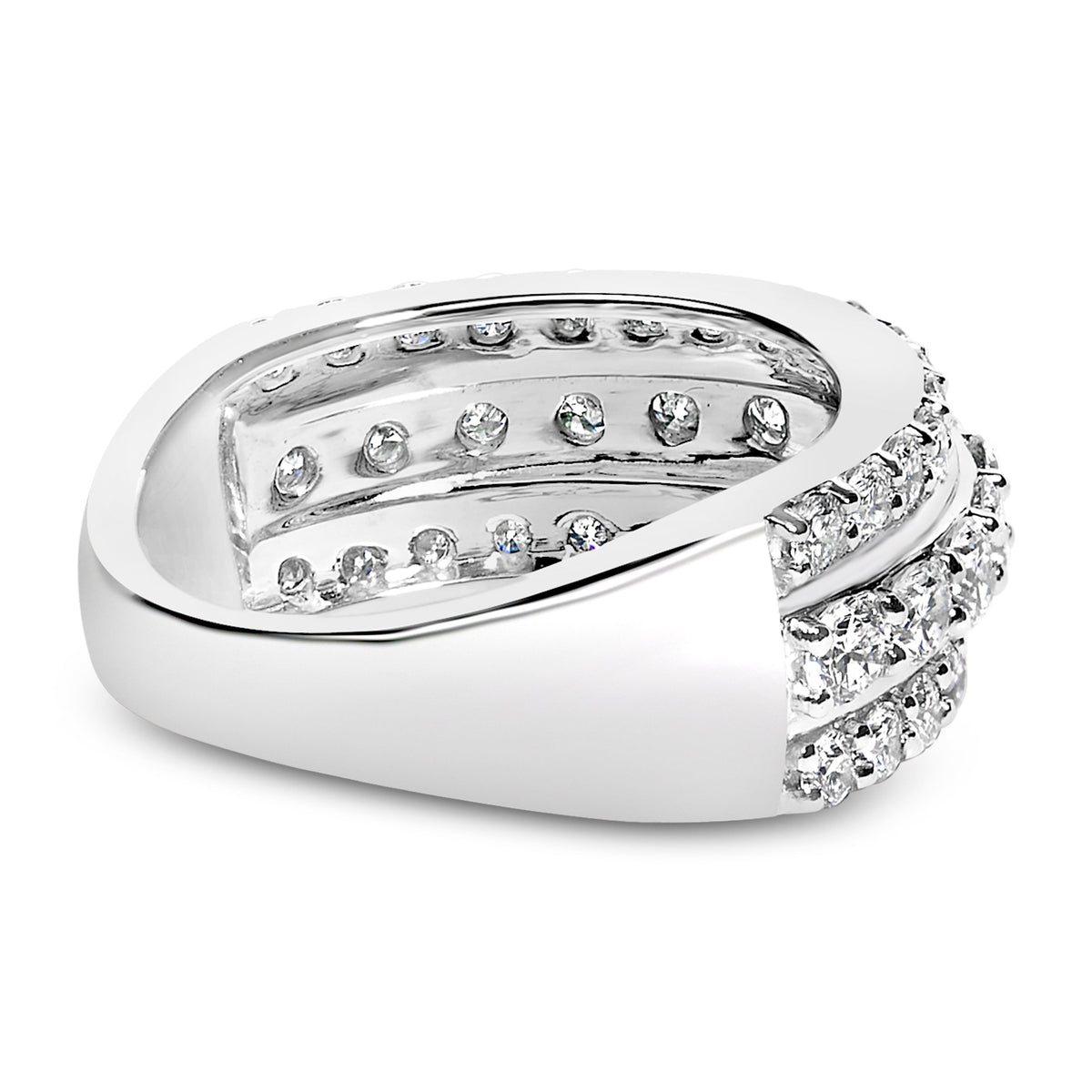 .925 Sterling Silver 2.0 Cttw Lab Grown Diamond 3 Row Band Ring (F-G Color, VS1-VS2 Clarity) - Ring Size 7