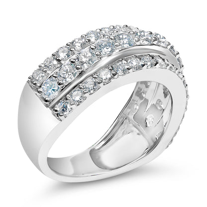 .925 Sterling Silver 2.0 Cttw Lab Grown Diamond 3 Row Band Ring (F-G Color, VS1-VS2 Clarity) - Ring Size 7