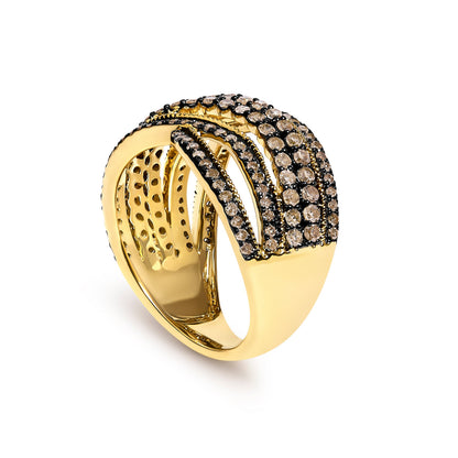 10K Yellow Gold Plated .925 Sterling Silver 1.0 cttw Champagne Diamond Highway Ring