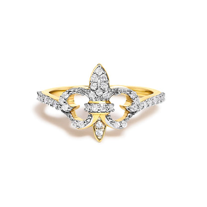 14K Yellow Gold Plated .925 Sterling Silver 1/4 Cttw Diamond Fleur-de-Lis Ring
