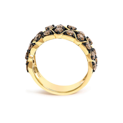 10K Yellow Gold Plated Sterling Silver 1 1/2 Cttw Brown Diamond Scalloped Band Ring