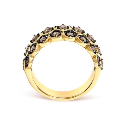 10K Yellow Gold Plated Sterling Silver 1.0 Cttw Brown Diamond Scalloped Motif Band Ring