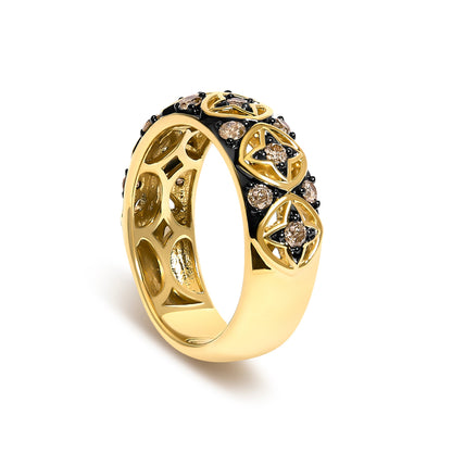 10K Yellow Gold Plated Sterling Silver 1/2 Cttw Champagne Diamond Star Motif Band Ring