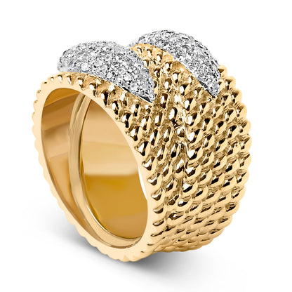 14K Yellow Gold Plated Silver 1.0 Cttw Diamond Cluster Crossover Ring Band