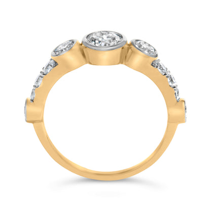 10K Yellow Gold Plated Silver 1.0 Cttw Round Lab Grown Diamond Bezel Station Ring