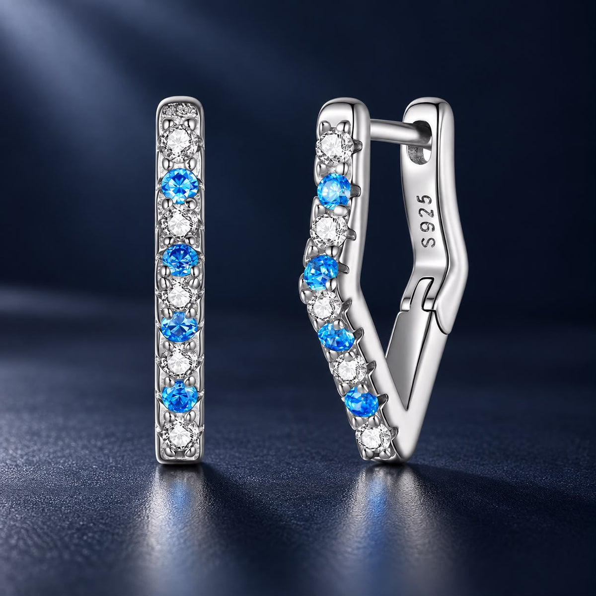 925 Sterling Silver White Gold Plated Pavé CZ 1.5 cm Hoop Earrings for Women