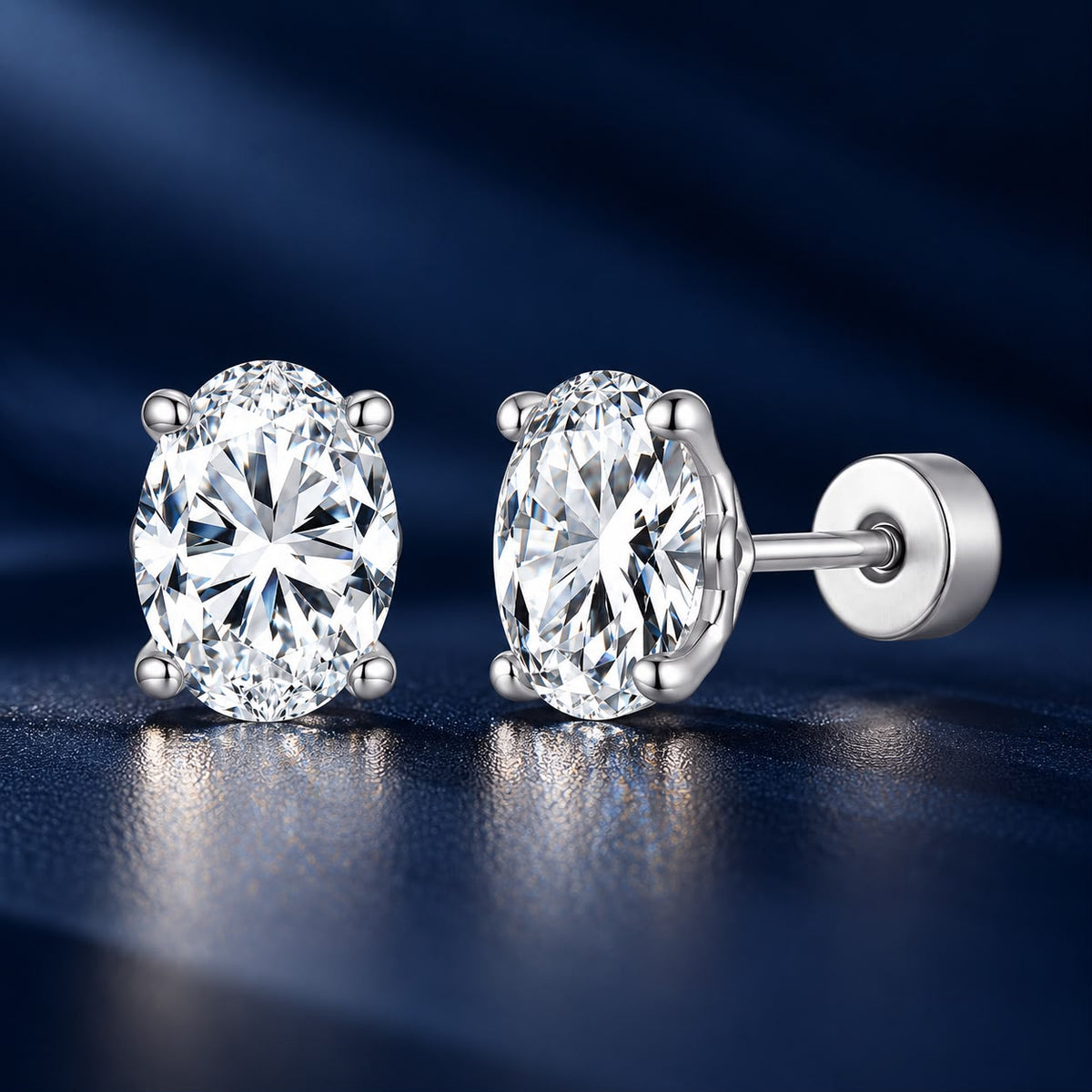 925 Sterling Silver White Gold Plated 1ct Moissanite 0.7x0.5cm Egg-Shaped Earrings for Women