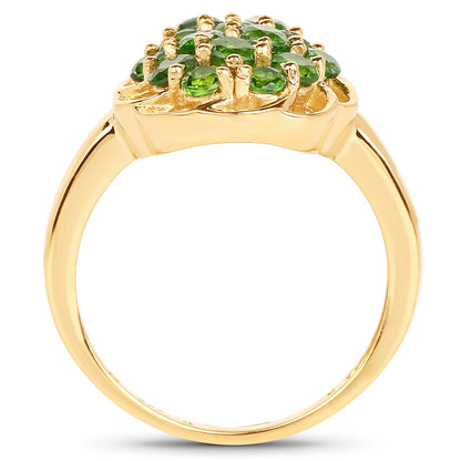 14K Yellow Gold Plated 1.71 Carat Genuine Chrome Diopside .925 Sterling Silver Ring