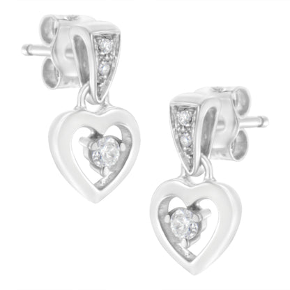 14K White Gold 1/6 Cttw Diamond Dangle Heart Stud Earrings (H-I, SI2-I1)