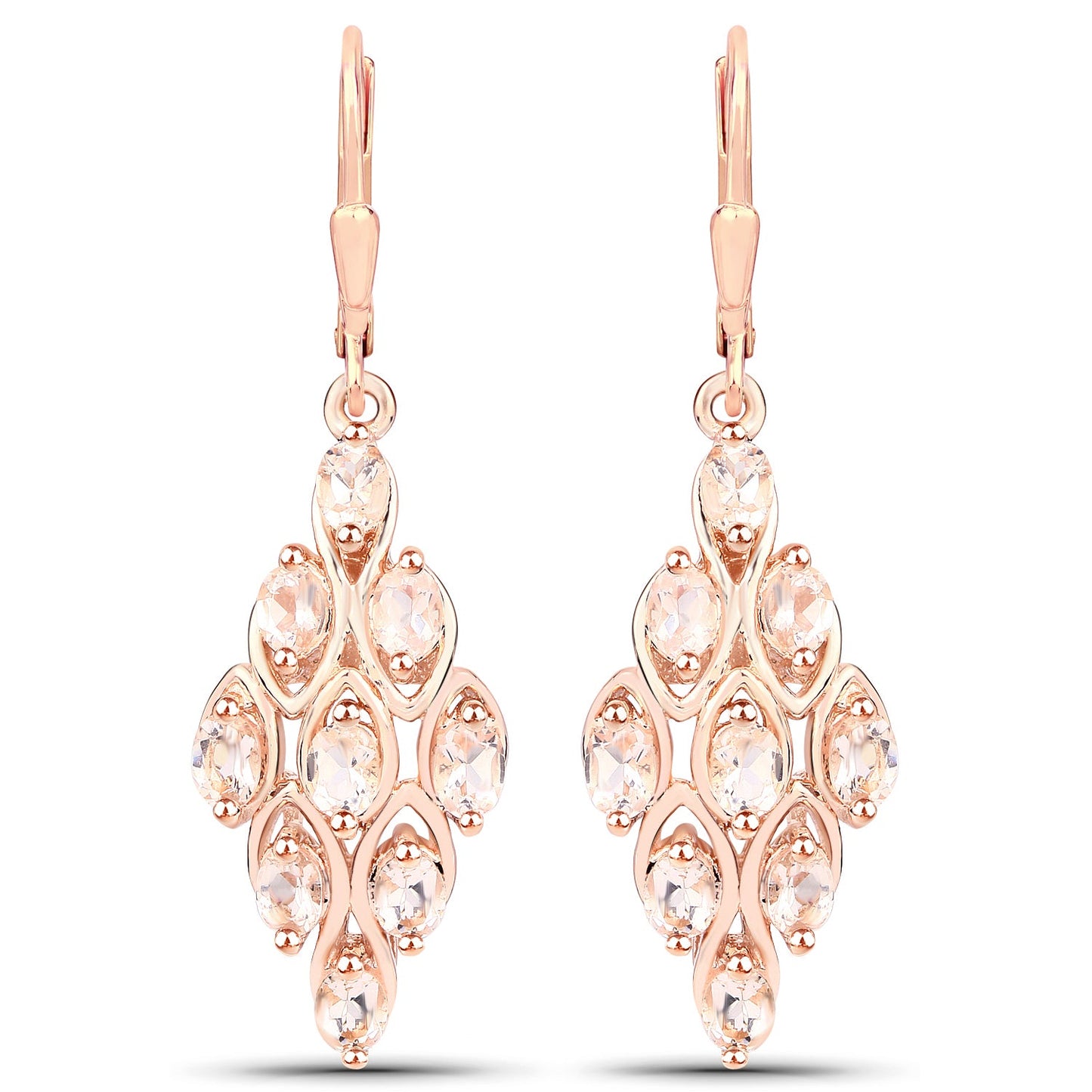 18K Rose Gold Plated 2.70 Carat Genuine Morganite .925 Sterling Silver Earrings