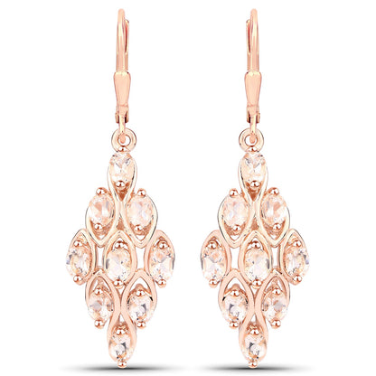 18K Rose Gold Plated 2.70 Carat Genuine Morganite .925 Sterling Silver Earrings