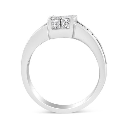 14K White Gold 2 3/4 Cttw Invisible-Set Princess and Channel-Set Baguette Diamond Step Up Cocktail Ring (G-H Color, SI1-SI2 Clarity) - Ring Size 9.25
