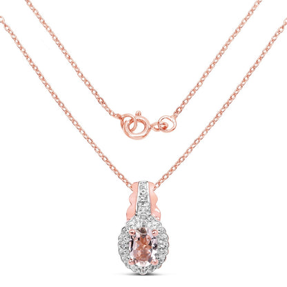 14K Rose Gold Plated 0.73 Carat Genuine Morganite & White Topaz .925 Sterling Silver Pendant
