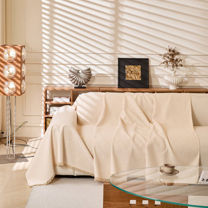 Natural Textured Linen Couch Cover, Breathable & Hypoallergenic Furniture Protector
