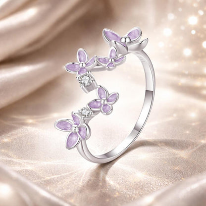 925 Sterling Silver White Gold Plated Ring with Enamel and CZ for Women