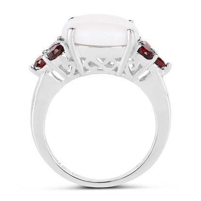 3.58 Carat Genuine Opal & Garnet .925 Sterling Silver Ring