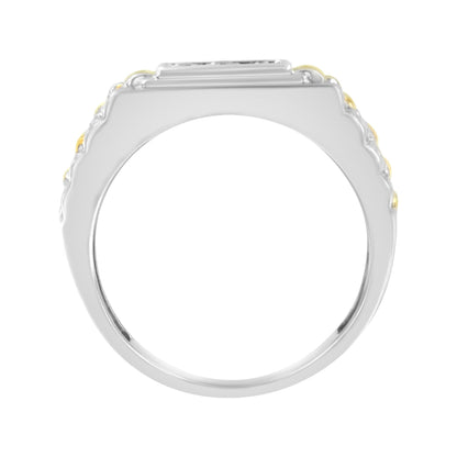 10K Yellow Gold Plated .925 Sterling Silver Diamond Accent Miracle-Set 3 Stone Ridged Band Gentlemen's Fashion Ring (I-J Color, I2-I3 Clarity) - Size 10