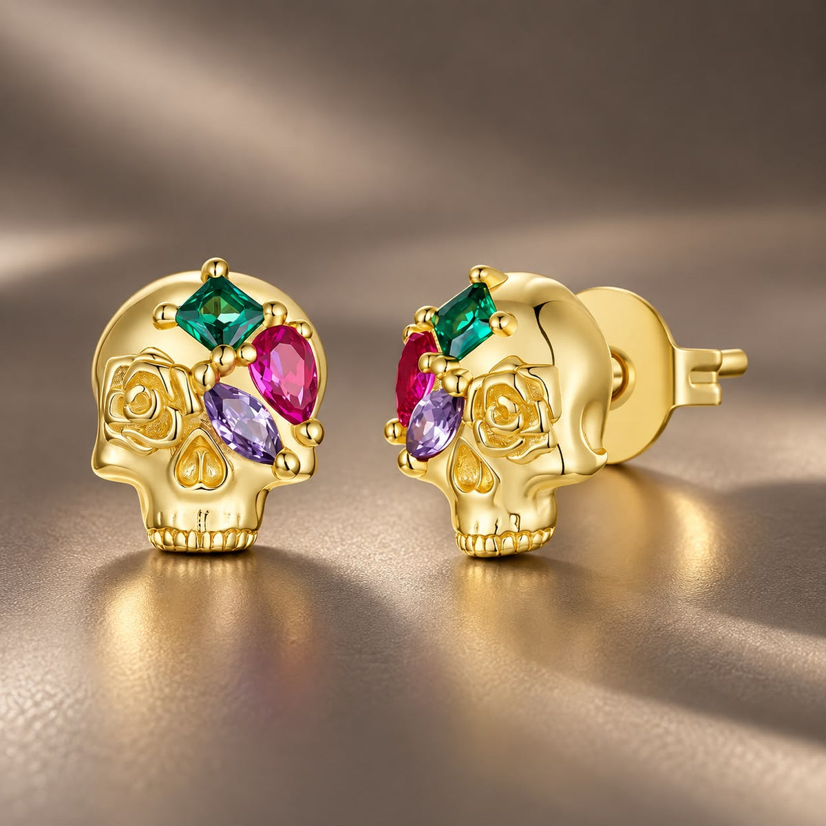 925 Sterling Silver Gold Plated CZ Pavé 0.9 x 0.7 cm Stud Earrings for Women