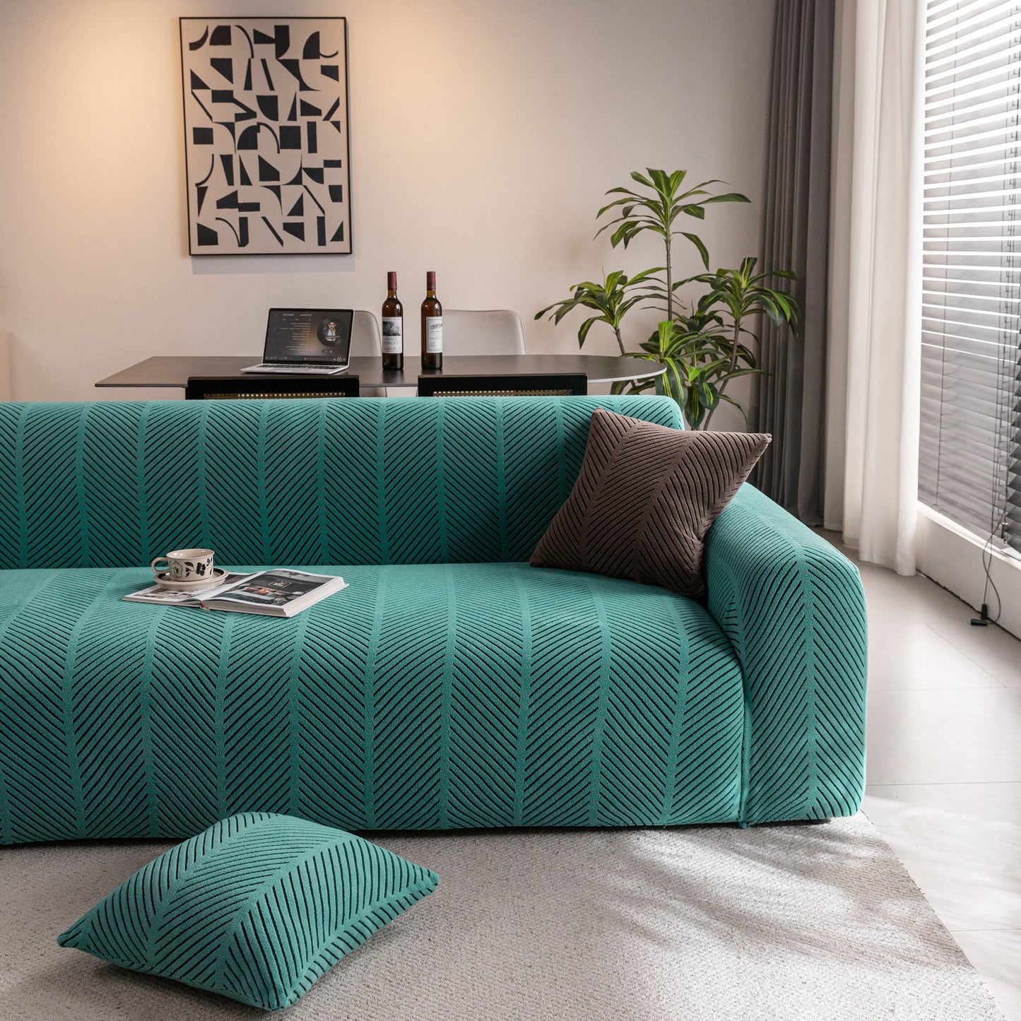 High Stretch Chevron Sofa Cover, Soft Washable Textured Jacquard Slipcover for Couch