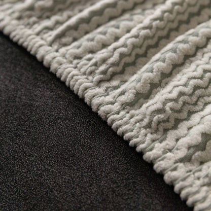 Modern Textured Stretch Sofa Cover, Plush Fleece Sofa Slipcover with 3D Stripe Texture
