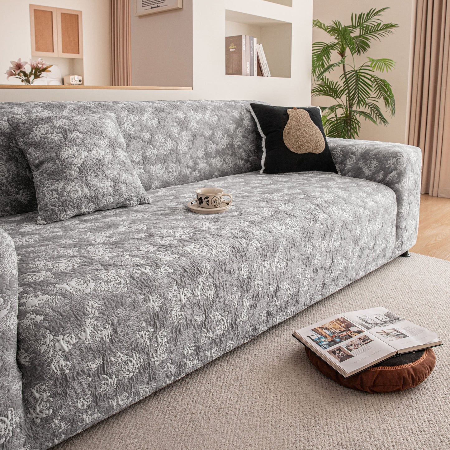 High Stretch Thick 3D Spacer Sofa Cover, Air-Layer Jacquard Cushioned Couch Slipcover