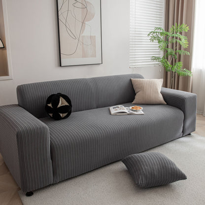 3D Grid Jacquard Sofa Cover, High Stretch Plush Waffle Couch Slipcover with Tie Straps