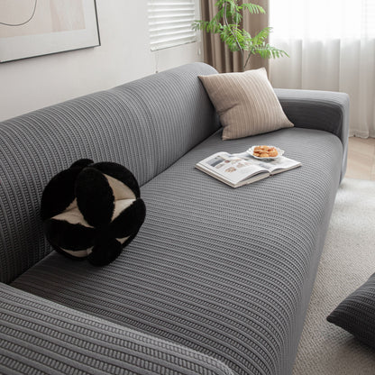 3D Grid Jacquard Sofa Cover, High Stretch Plush Waffle Couch Slipcover with Tie Straps