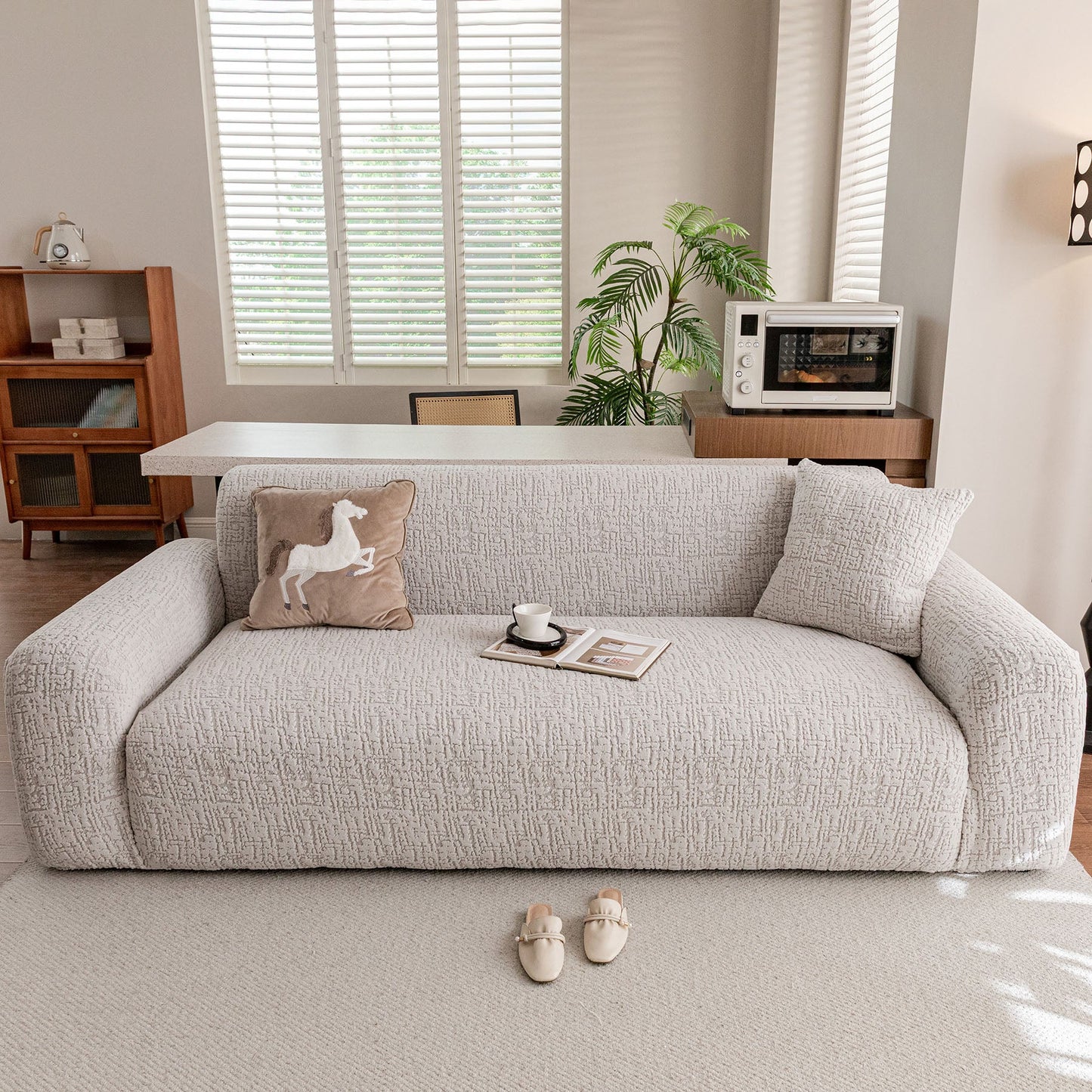 Elastic Stretch Sofa Cover Slipcover, Soft Plush Bubble Textured Jacquard Couch Cover