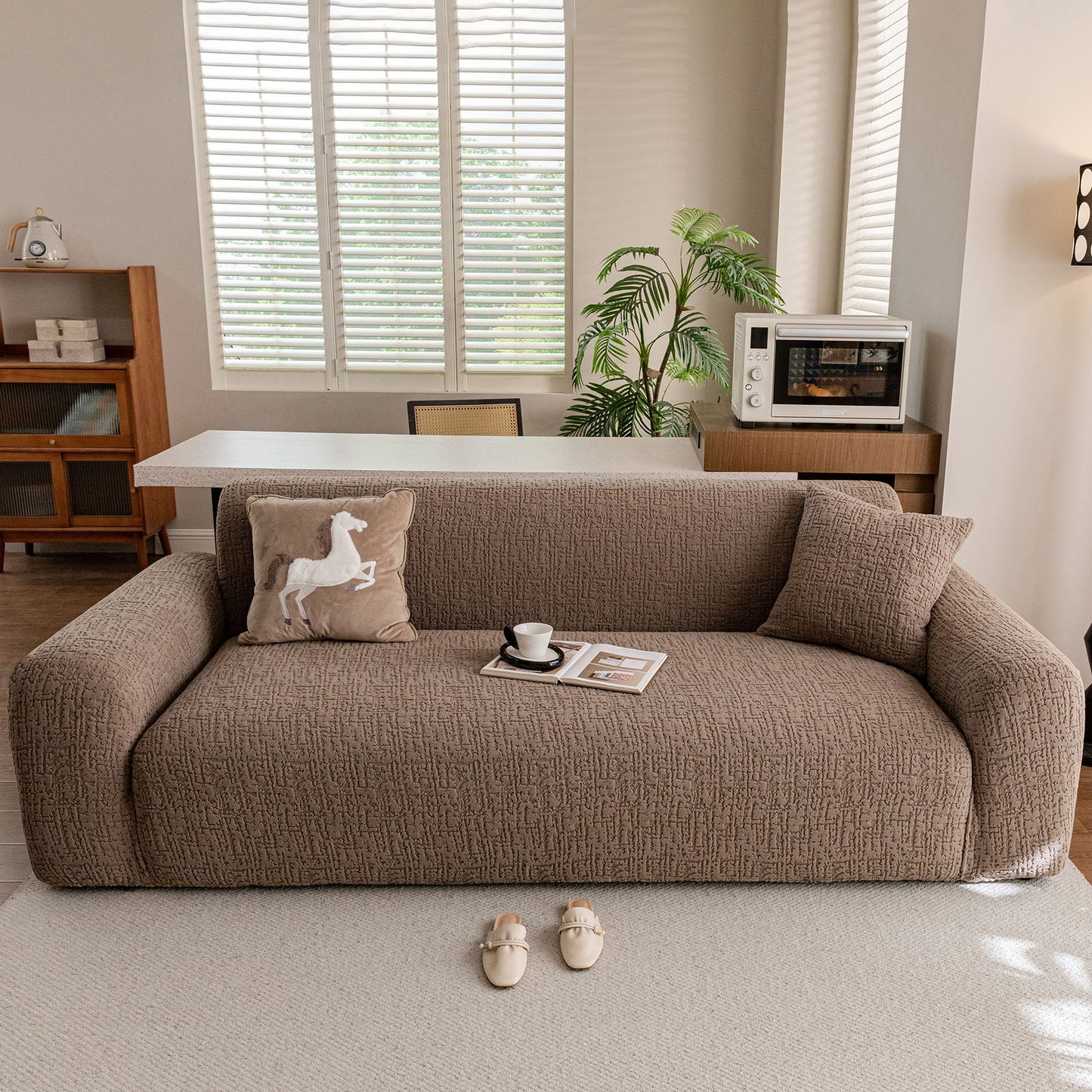 Elastic Stretch Sofa Cover Slipcover, Soft Plush Bubble Textured Jacquard Couch Cover