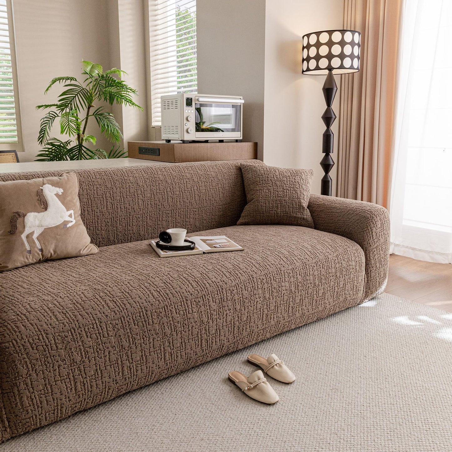 Elastic Stretch Sofa Cover Slipcover, Soft Plush Bubble Textured Jacquard Couch Cover