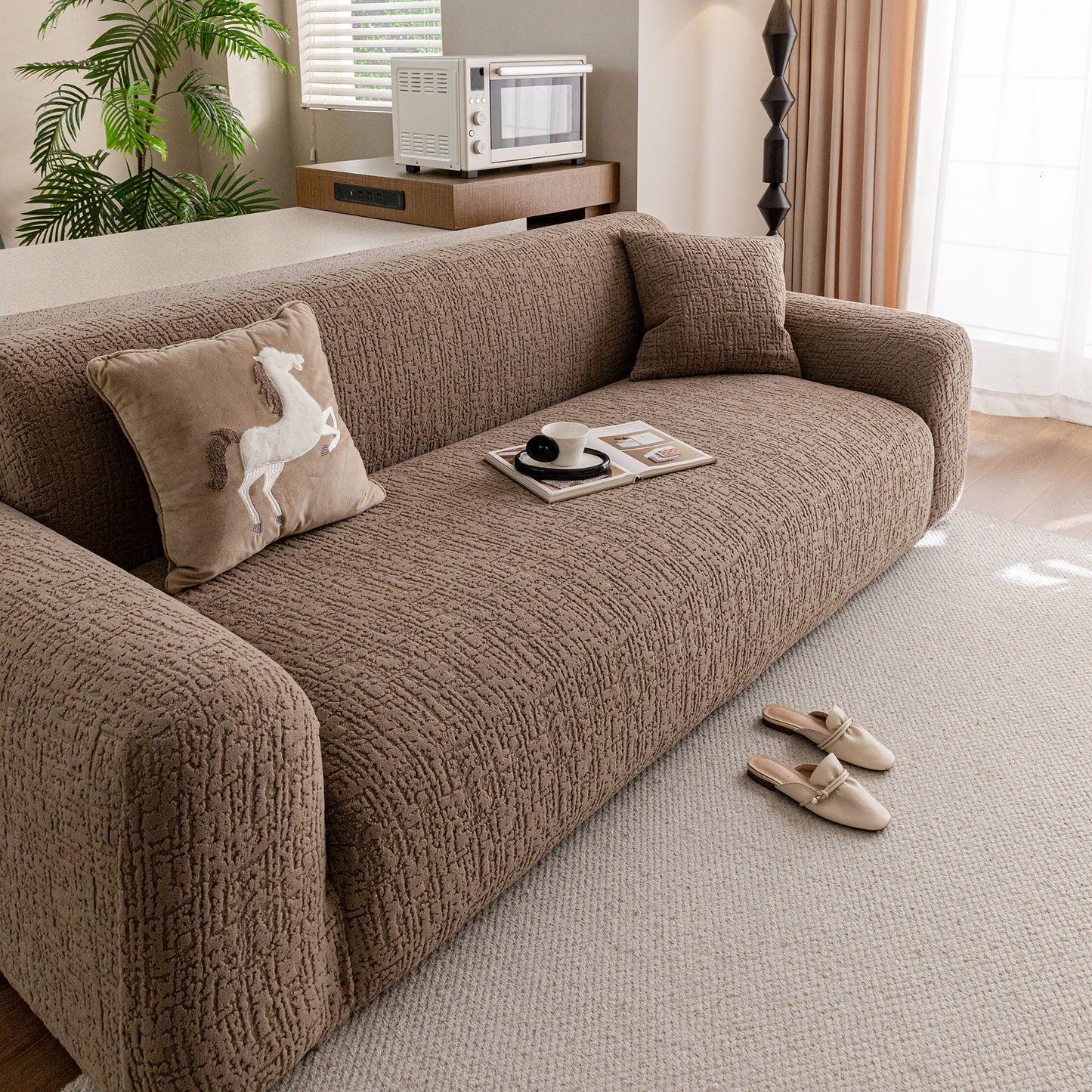 Elastic Stretch Sofa Cover Slipcover, Soft Plush Bubble Textured Jacquard Couch Cover