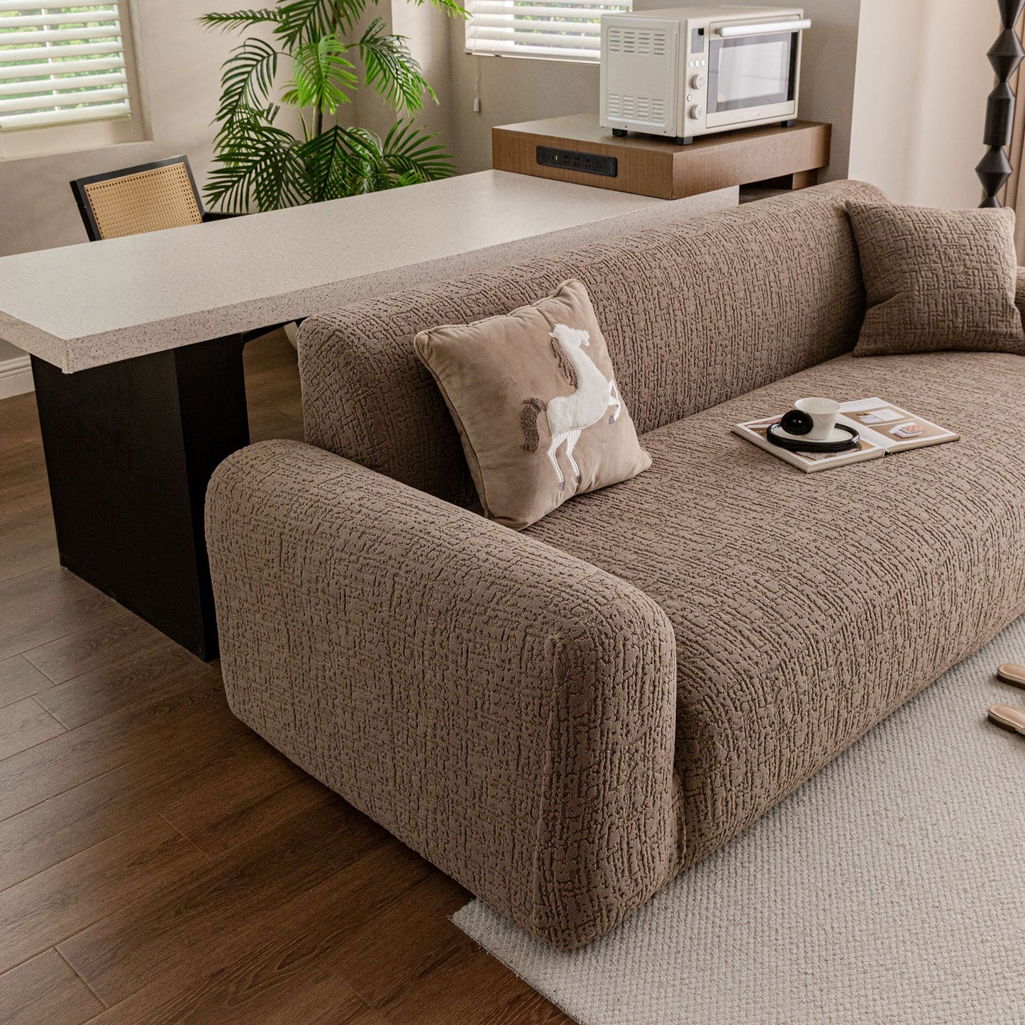 Elastic Stretch Sofa Cover Slipcover, Soft Plush Bubble Textured Jacquard Couch Cover