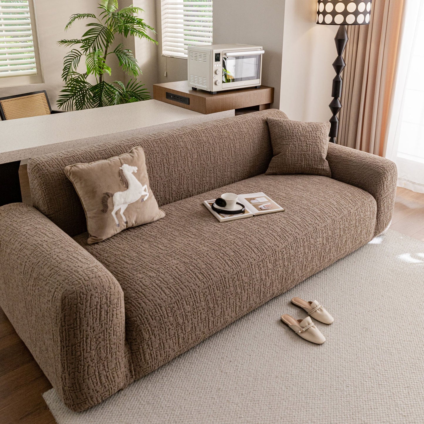 Elastic Stretch Sofa Cover Slipcover, Soft Plush Bubble Textured Jacquard Couch Cover