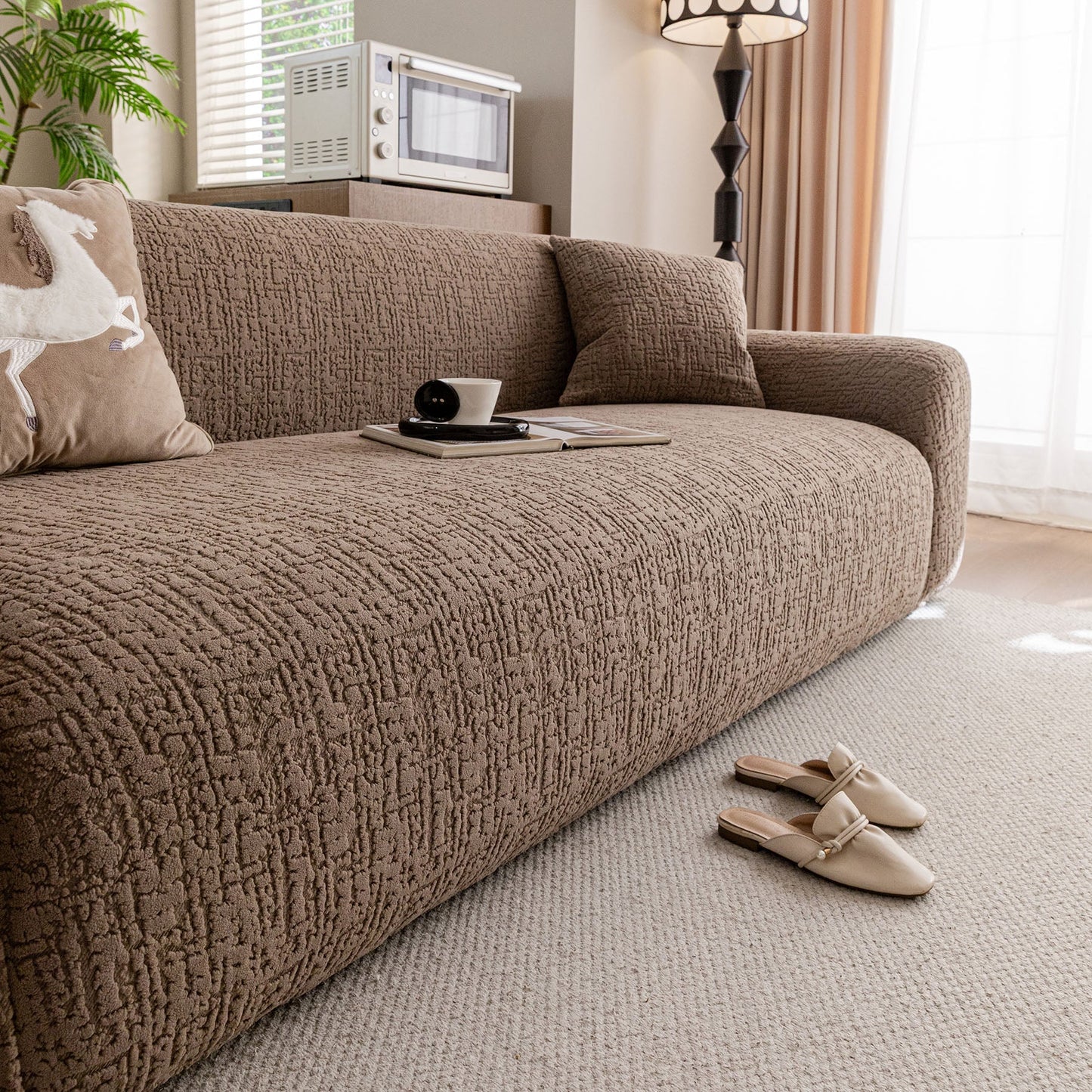 Elastic Stretch Sofa Cover Slipcover, Soft Plush Bubble Textured Jacquard Couch Cover